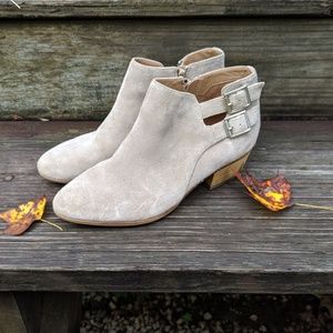 Clark's Artisan Suede Tan Booties Double Buckle